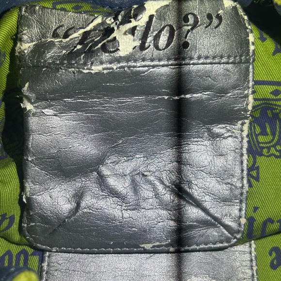 Vintage Y2K Juicy Couture Lime Green and Navy Blue Velour Bag - Picture 6 of 7